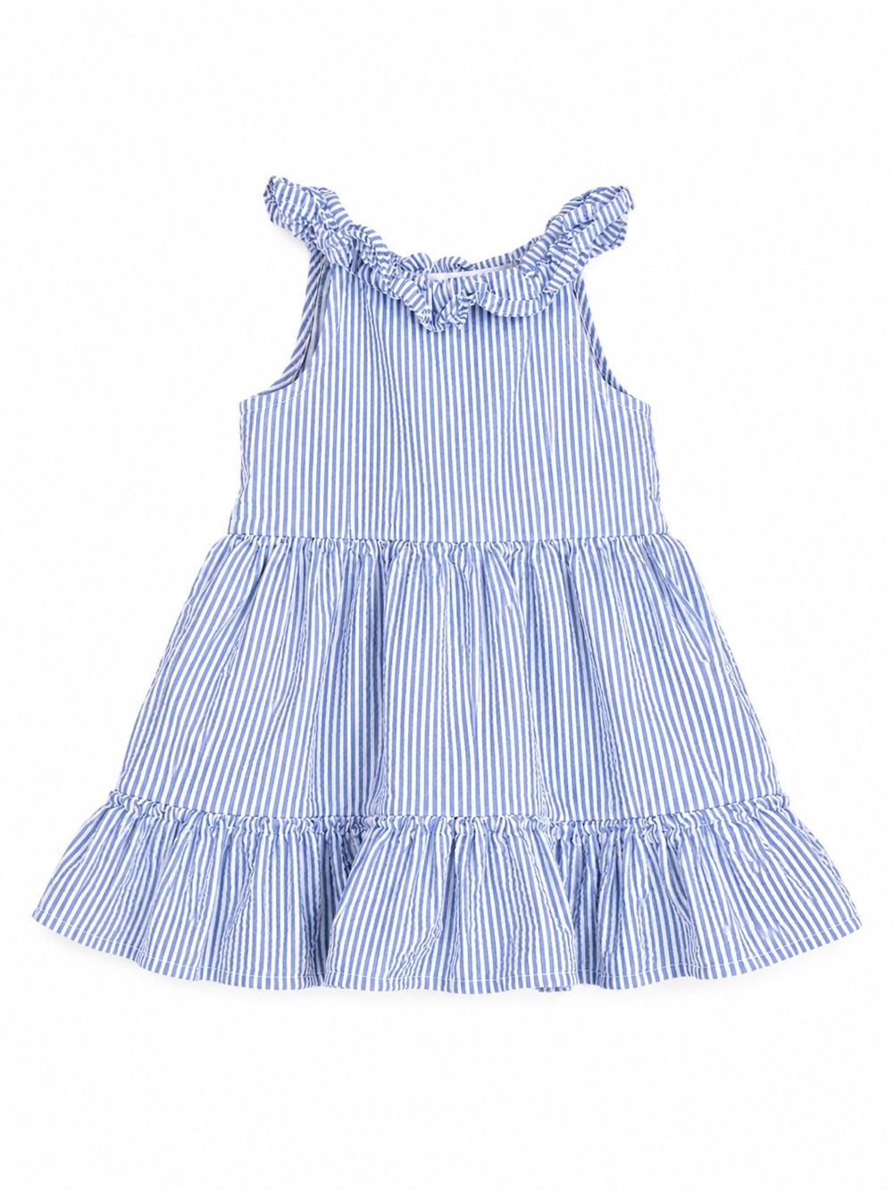 Ralph Lauren Seersucker Dress 12M Blue White Ruffle Cottagecore Sundress